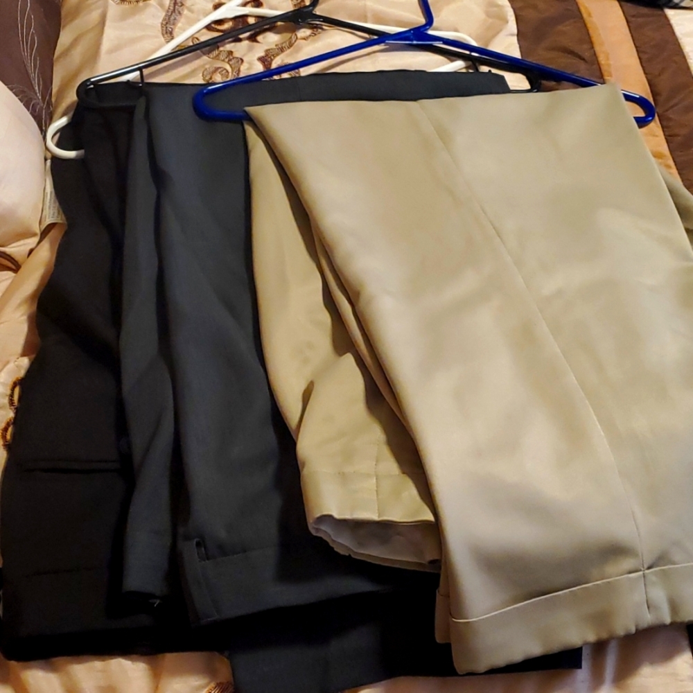 3 pairs Men's slacks tan grey and black 24 x28, 42 x29, 42x 30